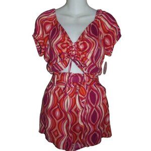 Jolie &Joy Top Shorts Set Junior 3X geo print pink orange Summer Festival Outfit